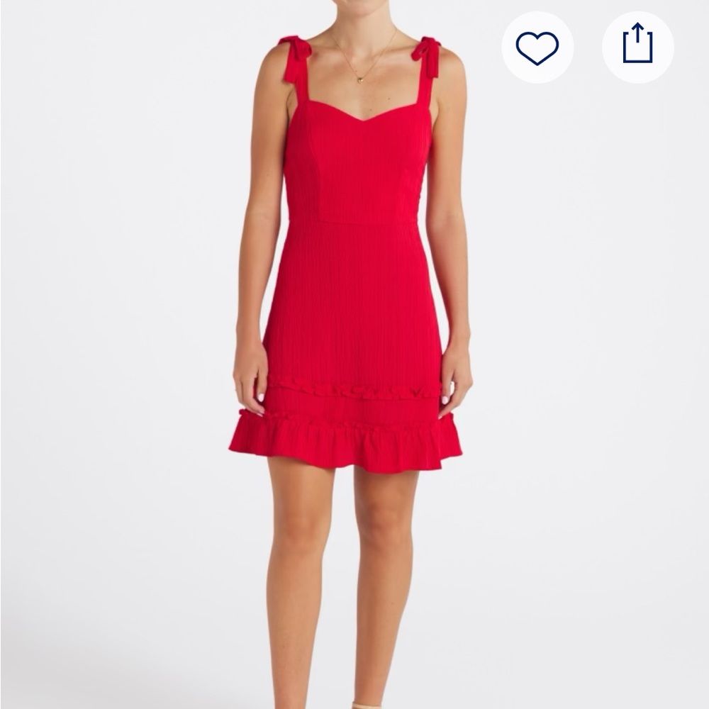 Red Tie-Shoulder Ruffle Sundress